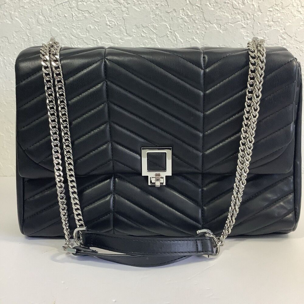 Topshop Black Quilted Chevron Patterned Chain‎ Strap Shoulder Bag